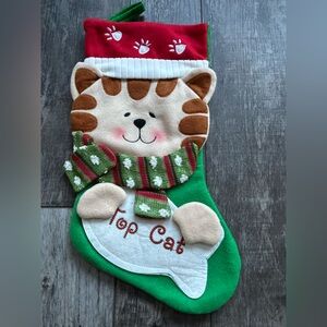 NWOT Fleece & Felt red, green, & white ‘Top Cat’ Christmas Stocking